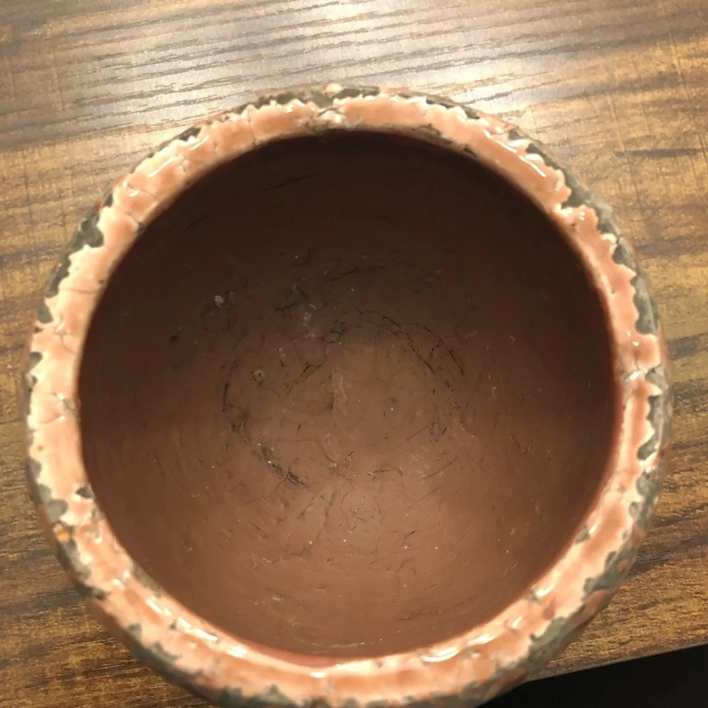 Textured Pink and Gray Lava Crackled Ceramic Planter